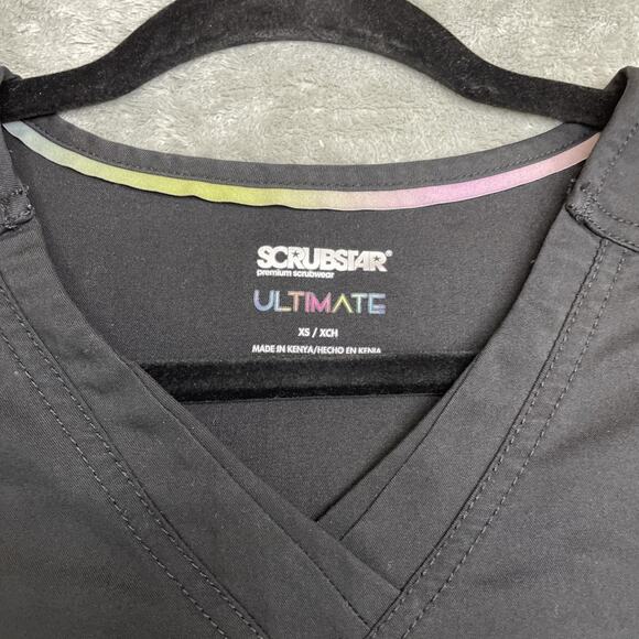 Women's Scrubstar Ultimate Size XS Criss Cross V-Neck Scrub Top Stretch Black - Picture 2 of 7
